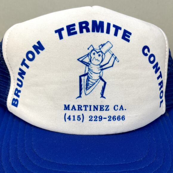 Vintage Pest Control Hat Snapback Trucker Blue Termite Bugs Insect Cartoon 90s - Picture 3 of 6